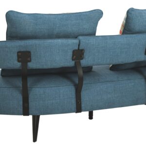 Signature Design by Ashley Hollyann Mid-Century Modern Sofa with 2 Back Pillows, Blue