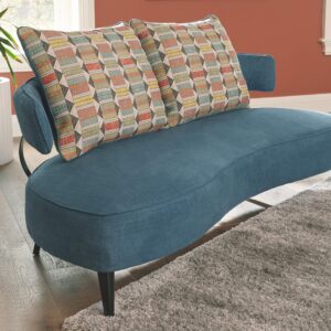 Signature Design by Ashley Hollyann Mid-Century Modern Sofa with 2 Back Pillows, Blue