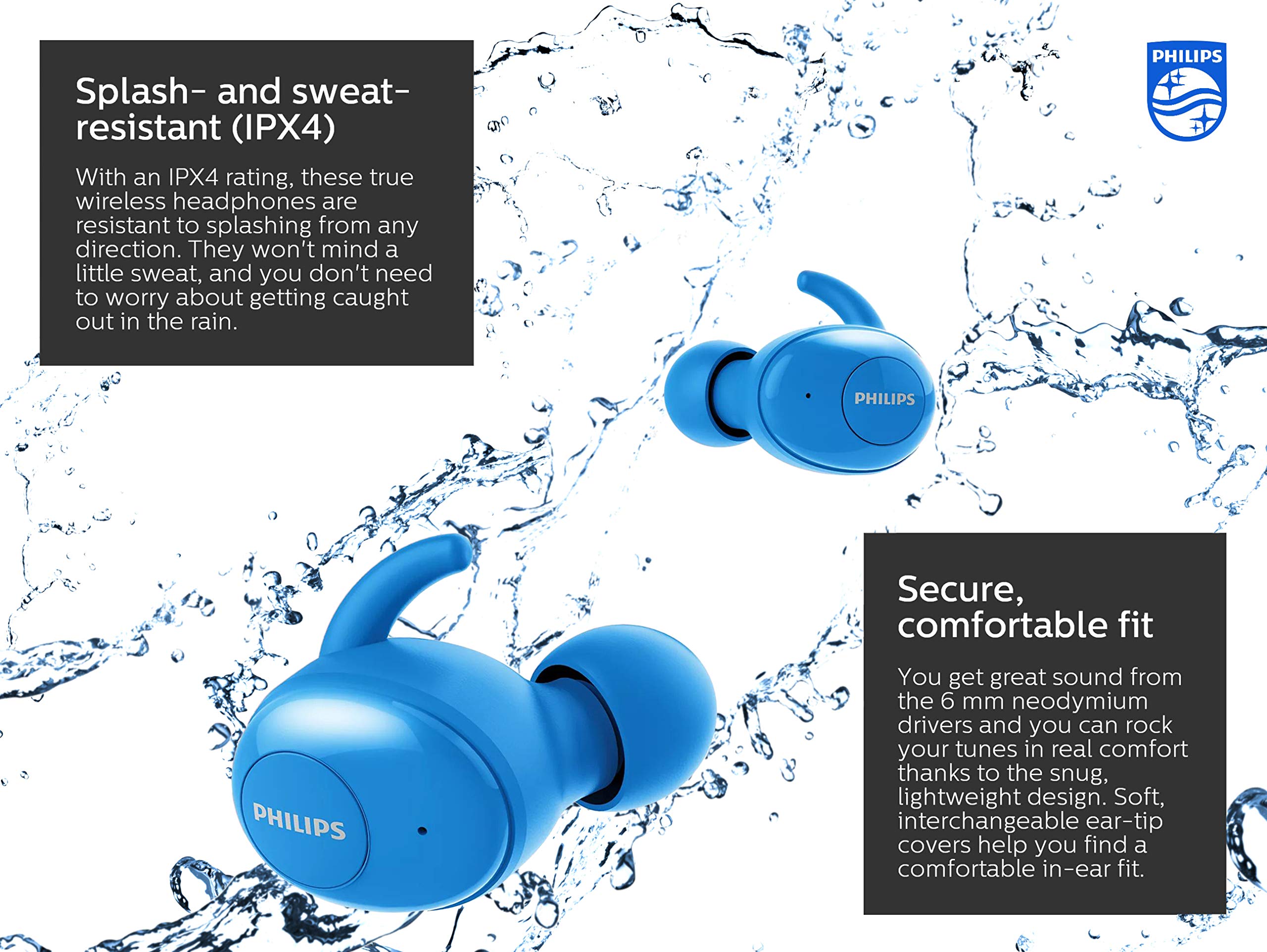 PHILIPS T3215 Wireless in-Ear Earbuds, TWS Bluetooth 5.1 Stereo Headphones, IPX4, Up to 24 (6+18) hrs of Playtime with USB-C Charging case - Blue (TAT3215BL)