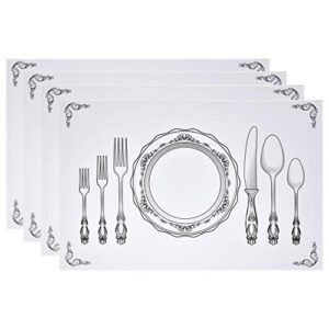 50 Disposable Place Setting Paper Place Mats 11”x 17” Rectangle Vintage Country Farmhouse Cutlery Plate Settings Coated Table Mat for Kids Dinner Kitchen Restaurant Party Decorations White Black