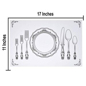 50 Disposable Place Setting Paper Place Mats 11”x 17” Rectangle Vintage Country Farmhouse Cutlery Plate Settings Coated Table Mat for Kids Dinner Kitchen Restaurant Party Decorations White Black