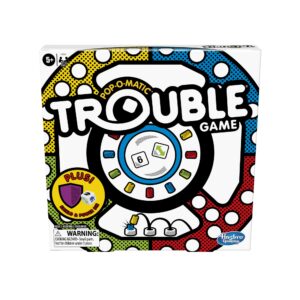 hasbro gaming trouble board game, includes bonus power die and shield, family game for 2-4 players, ages 5 and up (amazon exclusive)