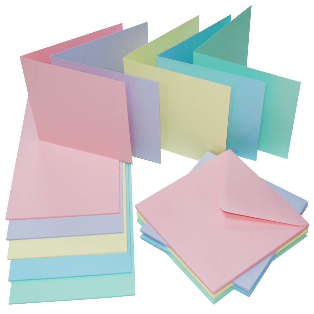 Craft UK 2350 5X5 Card and Envelope Pack of 50 - Mixed - Pastels