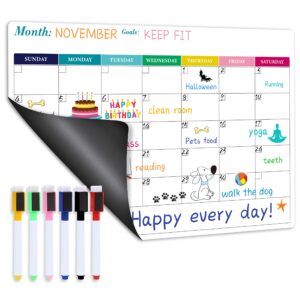 Magnetic Calendar for Refrigerator - Fridge Calendar, Magnetic Dry Erase Calendar with Six Markers, Monthly Calendar Whiteboard, 14.7" x 11.4", Desk & Wall & Fridge Calendar/Planner - Colorful