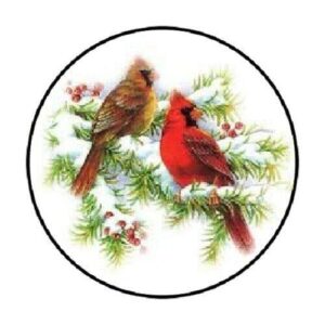 without brand set of 48 envelope seals labels winter cardinals 1.2" round