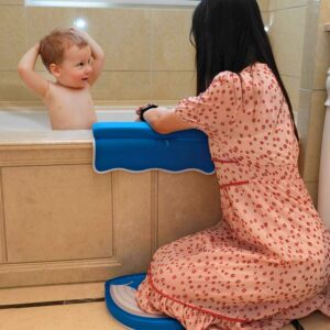 Baby Bath Kneeler and Elbow Rest Bathtub Set, Machine Washable Thick Kneeling Pad, Non Slip Bathtub Kneeler Pad and Elbow Saver with Pocket, Bath Kneeling Pad for Baby