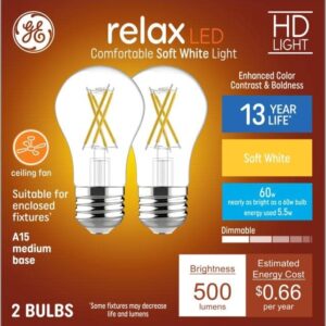 GE Relax 60-Watt EQ A15 Soft White Dimmable LED Light Bulb (2-Pack)