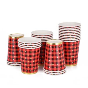 Gatherfun Christmas Cups, Red and Black Plaid Golden Christmas Tree Disposable Paper Cups for Christmas Party Supplies Decorations, 9 OZ 20 Pack