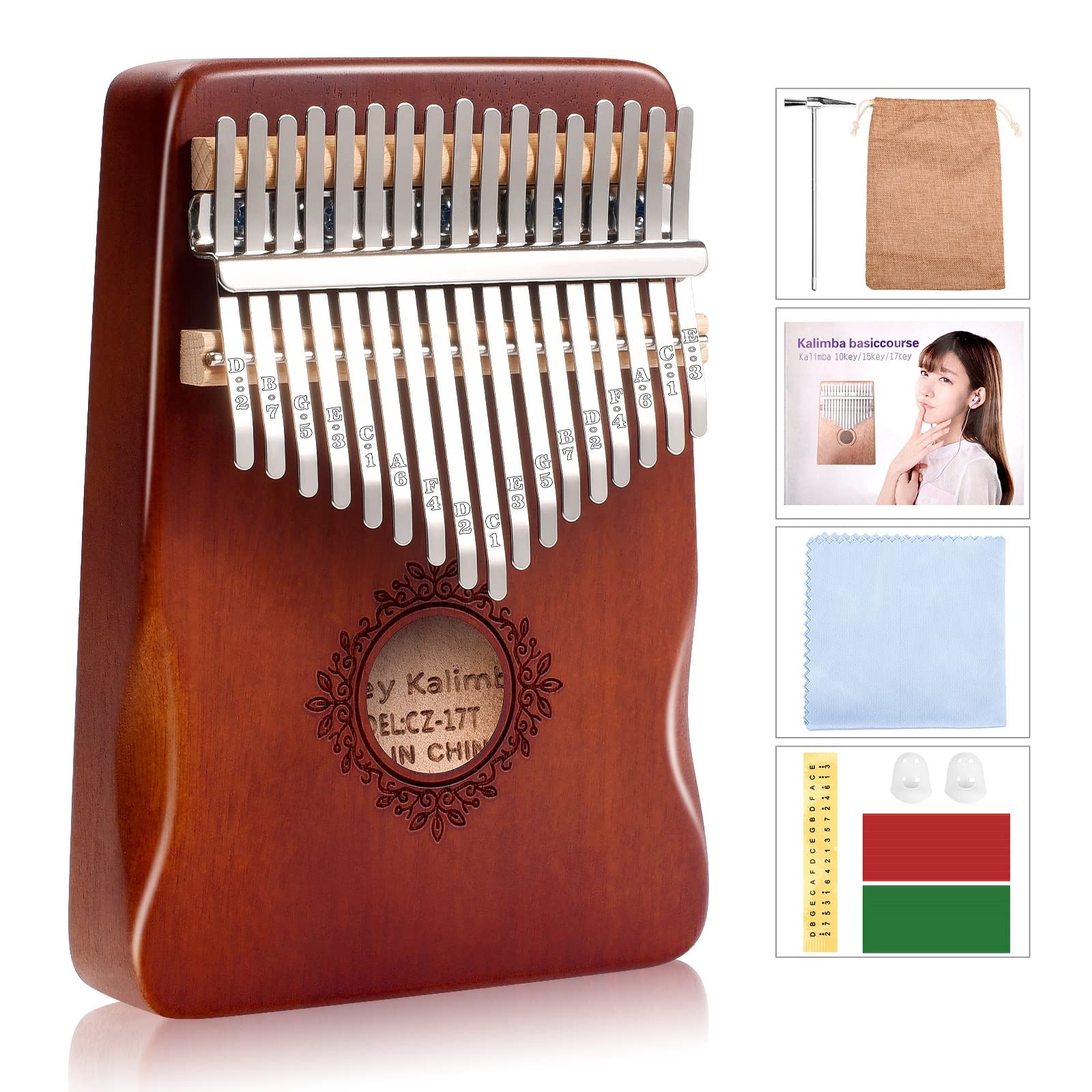 Kalimba Thumb Piano 17 Keys, Portable Mbira Finger Piano, Easy to Learn Musical Instrument Gift for Kids and Adult Beginners, Brown1