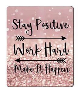 amcove gaming mouse pad custom, stay positive work hard and make it happen inspirational quotes mouse pad art rose gold and silver glitter black quote