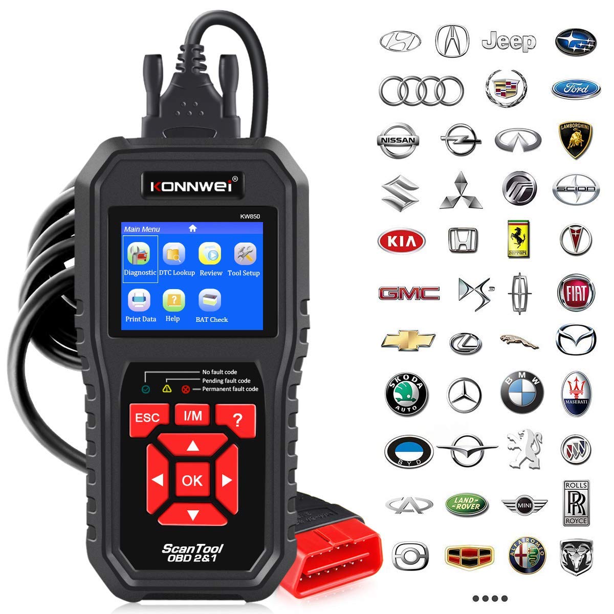 KW850 OBD2 Scanner + KW650 Car Battery Tester