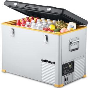 setpower rv45s single zone portable refrigerator, 12 volt fridge freezer for home and car use, ideal for traveling, camping, road trip, 0℉-50℉, dc 12/24v, ac 110v (48 quart)