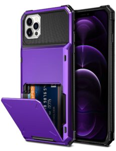 vofolen compatible with iphone 12 pro max case 5g wallet 4-card slot credit card holder flip hidden pocket dual layer hybrid tpu bumper armor protective hard shell back cover (purple)