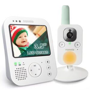 nannio Hero3 Video Baby Monitor with Night Light Vibration Assistant, 3.5" Display, Auto Night Vision, 2 Way Audio Talk, Voice Activated, Temperature Sensor and Lullabies, no WiFi, 2 Years Warranty