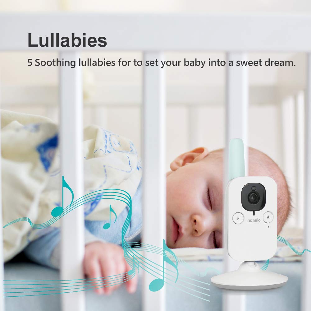 nannio Hero3 Video Baby Monitor with Night Light Vibration Assistant, 3.5" Display, Auto Night Vision, 2 Way Audio Talk, Voice Activated, Temperature Sensor and Lullabies, no WiFi, 2 Years Warranty