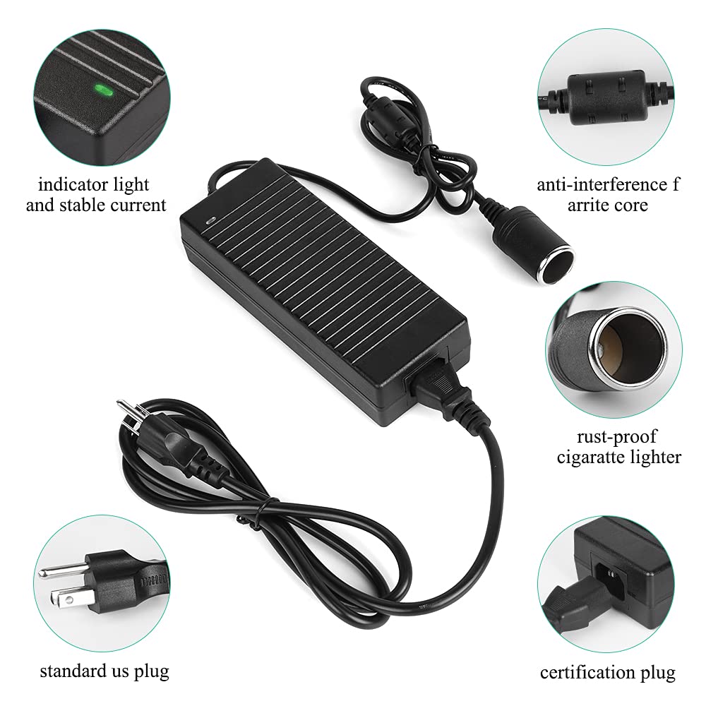 JRing AC to DC Converter 10A 110-220V 12V Car Cigarette Lighter Socket Power Adapter for Car Vacuum Tire Inflator and Other Car Devices Under 120W