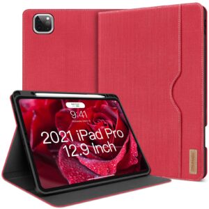 dth-panda ipad pro 12.9 case for 6th/5th/4th/3rd generation case 2022 2021 2020 2018,pu leather with pocket and pen tray holder, folio stand with soft tpu back,auto sleep/wake function (rose red)