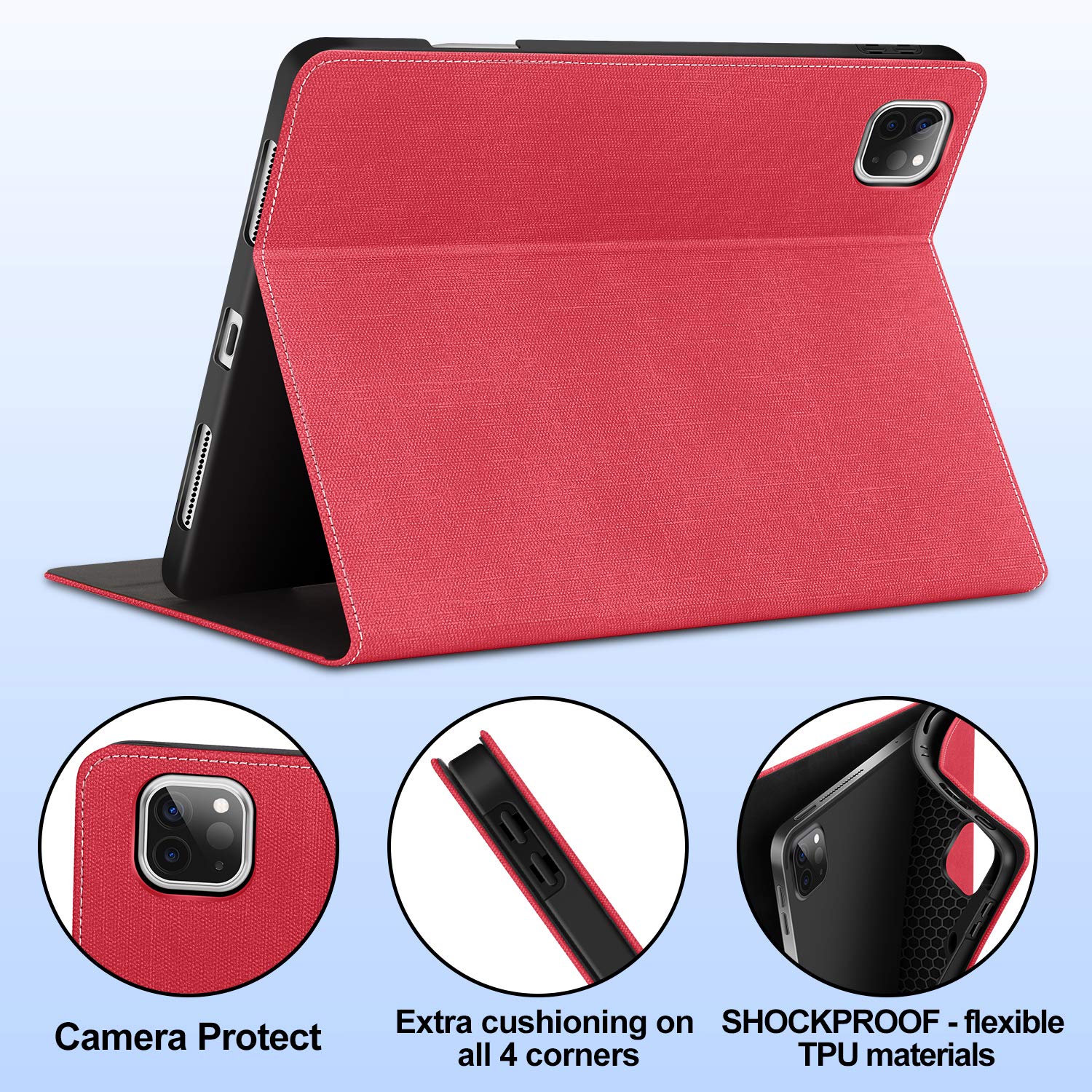 DTH-PANDA iPad Pro 12.9 Case for 6th/5th/4th/3rd Generation Case 2022 2021 2020 2018,PU Leather with Pocket and Pen Tray Holder, Folio Stand with Soft TPU Back,Auto Sleep/Wake Function (Rose Red)