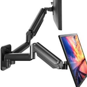 huanuo dual monitor wall mount for 17 to 32 inch screen, wall mount monitor arm for 2 monitors, each holds up to 17.6lbs, full motion wall monitor mount with tilt rotate swivel, vesa 75x75 or 100x100