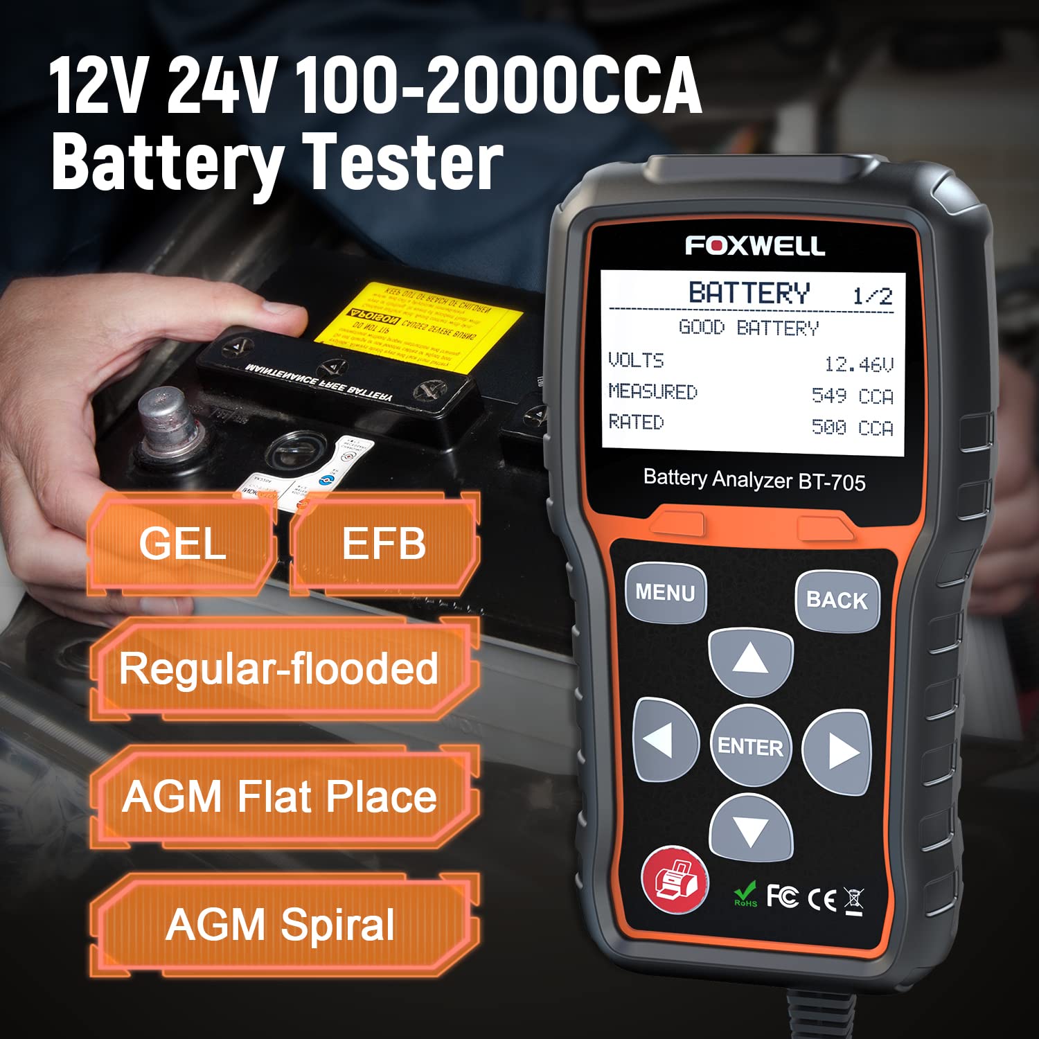 FOXWELL NT301 OBD2 Reader and FOXWELL BT705 12V 24V Auto Battery Tester
