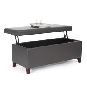 Homebeez Modern Faux Leather Lift Top Coffee Table Storage Ottoman Bench (Light Gray)