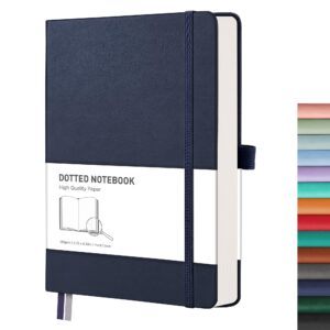 rettacy bullet dotted journal - a5 dotted grid journal notebook with 256 pages, 120 gsm acid-free paper, bullet journaling, sketching, leather hardcover, inner pocket, 5.7'' × 8.3'' (navy blue)