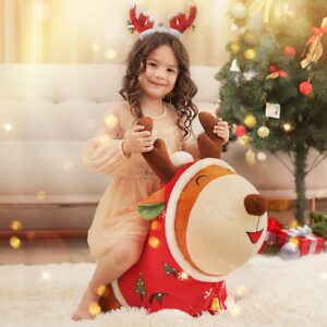 iPlay, iLearn Bouncy Pals Christmas Reindeer Bouncy Horse Toys, Hopping Animals, Inflatable Ride on Hopper, Plush Jumping Bouncer, Birthday Gifts for 18 Month 2 3 4 Year Old Toddlers Boys Girls Kids