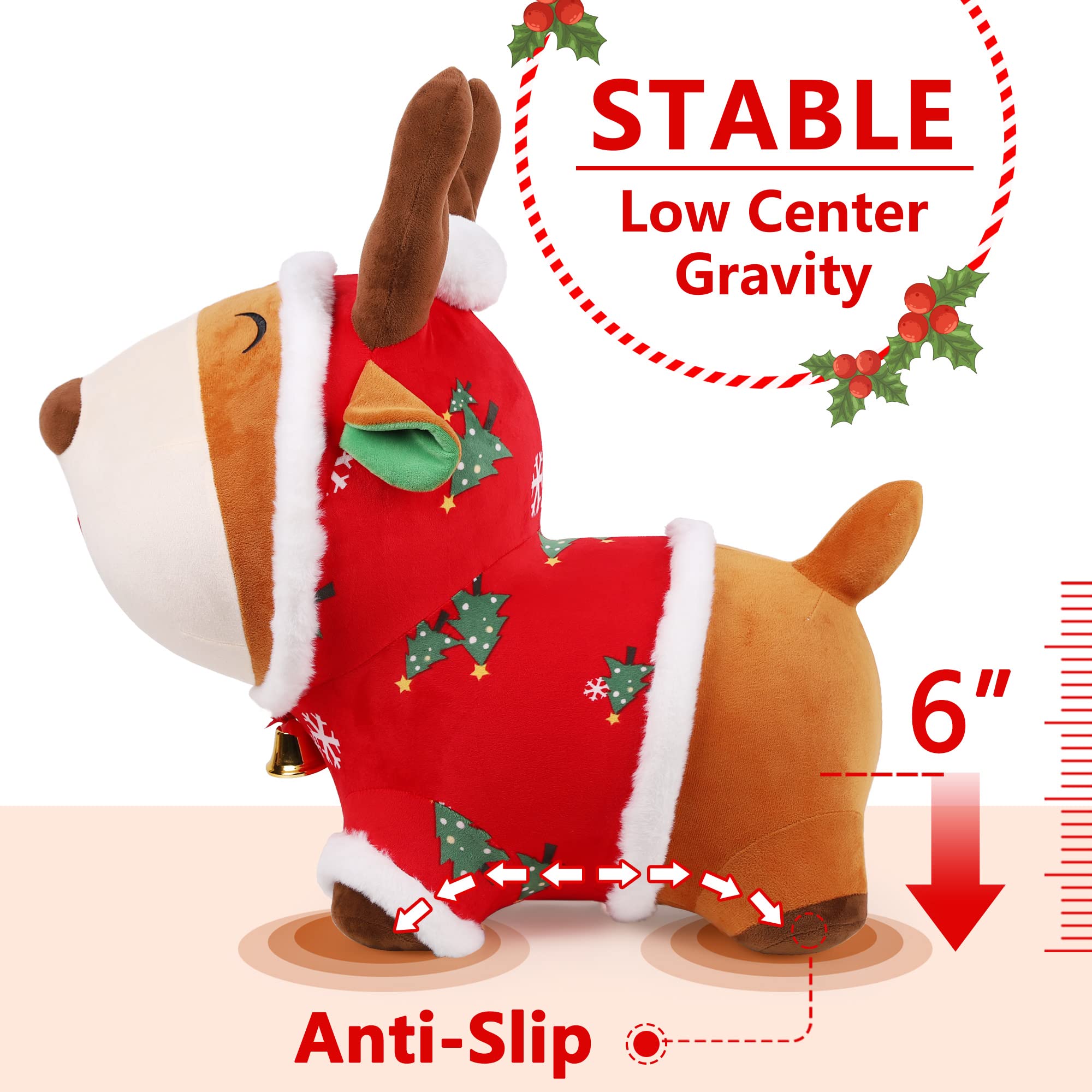 iPlay, iLearn Bouncy Pals Christmas Reindeer Bouncy Horse Toys, Hopping Animals, Inflatable Ride on Hopper, Plush Jumping Bouncer, Birthday Gifts for 18 Month 2 3 4 Year Old Toddlers Boys Girls Kids