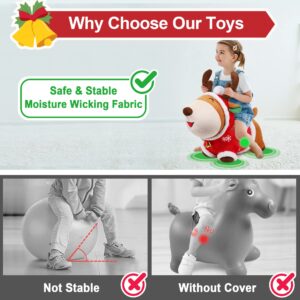 iPlay, iLearn Bouncy Pals Christmas Reindeer Bouncy Horse Toys, Hopping Animals, Inflatable Ride on Hopper, Plush Jumping Bouncer, Birthday Gifts for 18 Month 2 3 4 Year Old Toddlers Boys Girls Kids