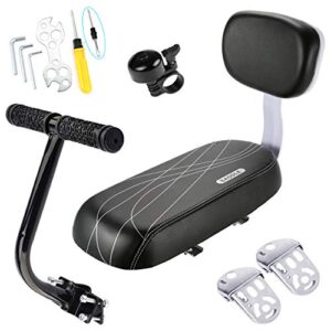 centerz bike rear seat cushion with safety backrest + backseat armrest handrail + foldable hidden bicycle footrests + handlebar bell (universal cycling kit with installing repairing tools set), black