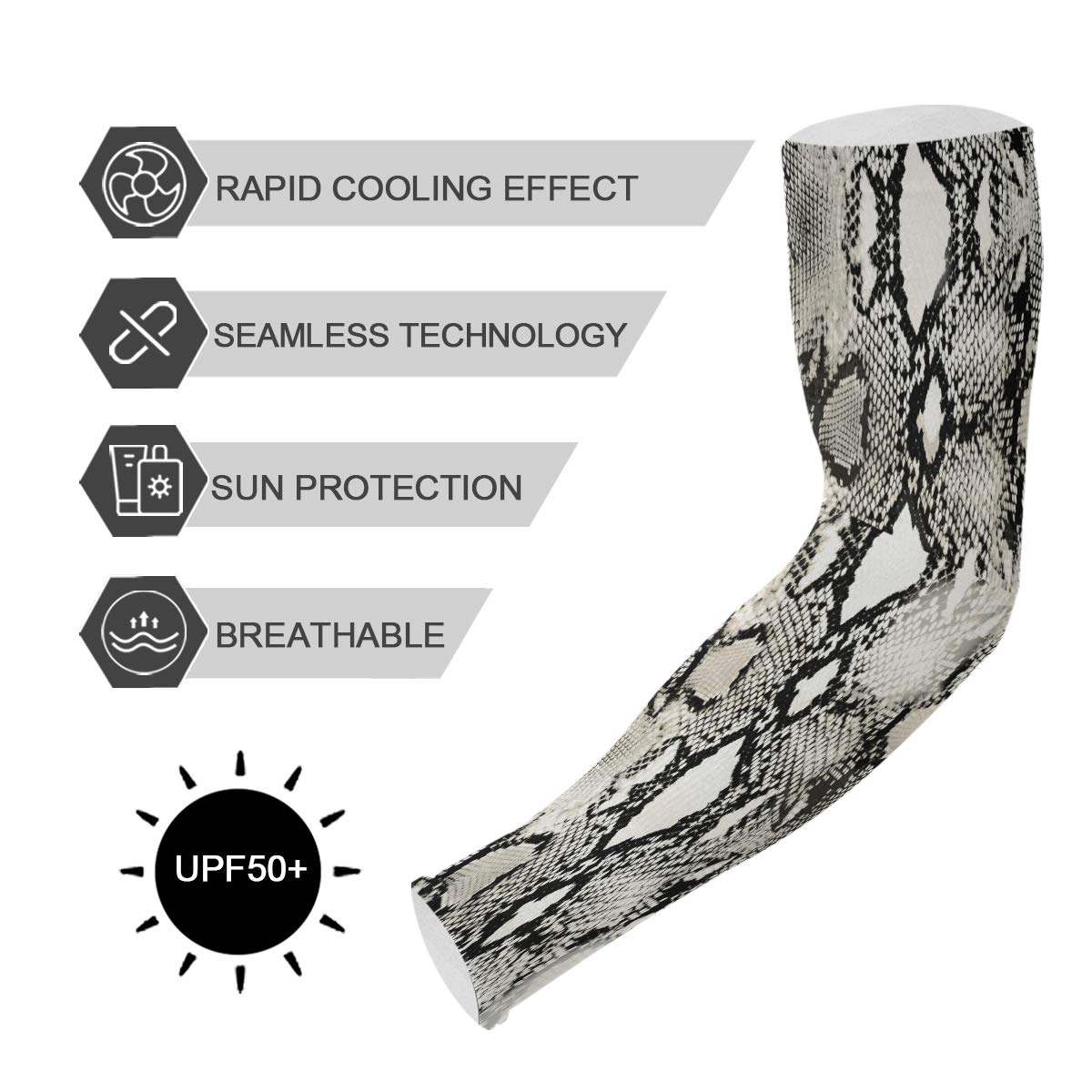 ZZXXB Snake Print Cooling Arm Sleeves UV Sun Protection Arm Cover for Men Women Cycling Outdoor Sports with Thumb Hole