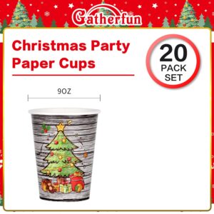 Gatherfun Disposable Christmas Cups, Christmas Tree Wooden Design Paper Cups for Merry Christmas Party Decorations, 9OZ 20 Pack