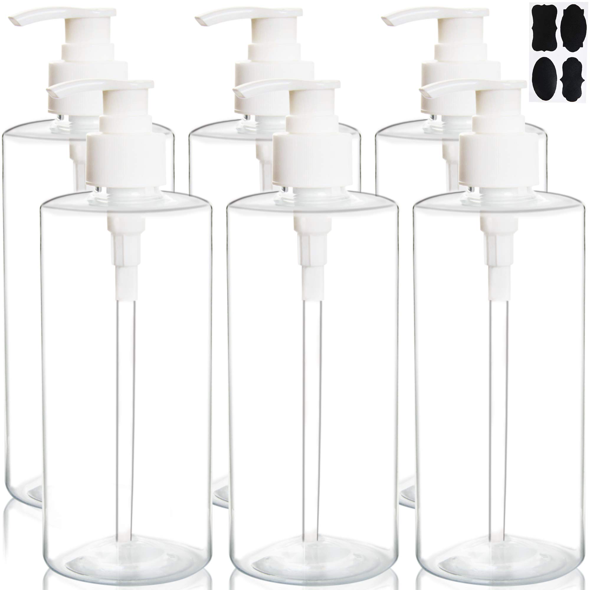 Youngever 6 Pack Clear Plastic Pump Bottles 16 Ounce, Empty Pump Bottles for Shampoo, Pump Bottles Bottles for Cleaning Solutions