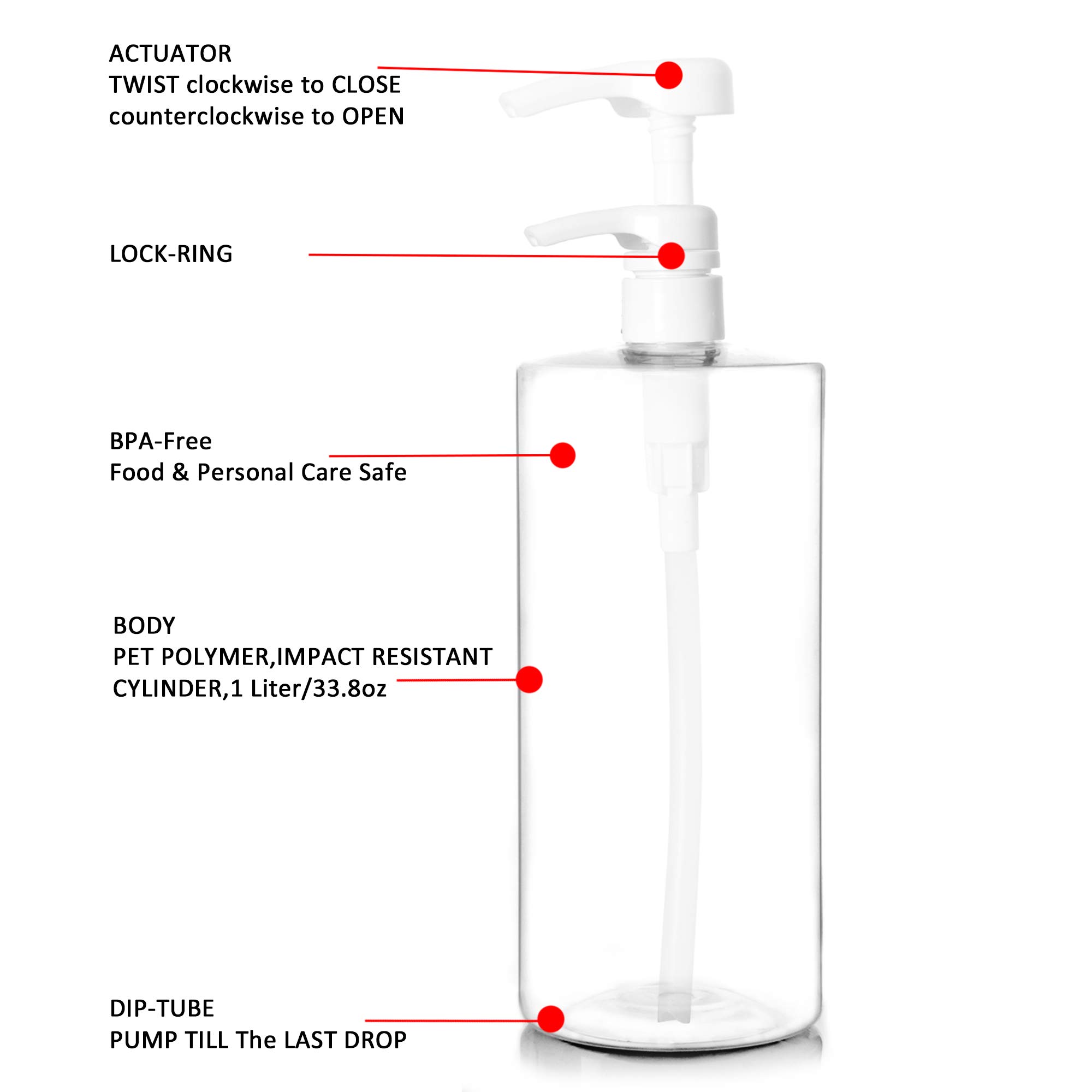 Youngever 6 Pack Clear Plastic Pump Bottles 16 Ounce, Empty Pump Bottles for Shampoo, Pump Bottles Bottles for Cleaning Solutions