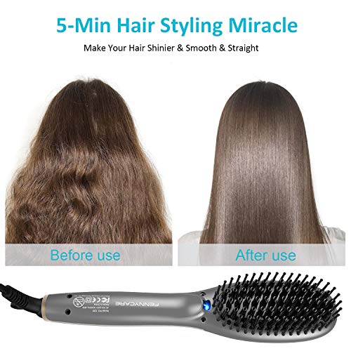 FENNYCARE Ionic Hair Straightener Brush, Enhanced Ionic Straightening Brush with 8 Heat Levels for Silky Hair, Fast Heating Portable Straightener Brush, Anti-Scald & Auto-Off &Safe and Easy to Use