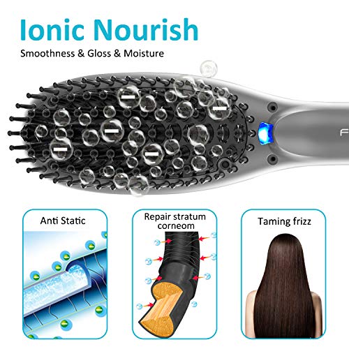 FENNYCARE Ionic Hair Straightener Brush, Enhanced Ionic Straightening Brush with 8 Heat Levels for Silky Hair, Fast Heating Portable Straightener Brush, Anti-Scald & Auto-Off &Safe and Easy to Use