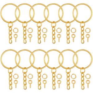 100pcs keychain rings 1 inch/25mm gold key chain rings with 100pcs jump rings and 100pcs screw eye pins bulk for crafts