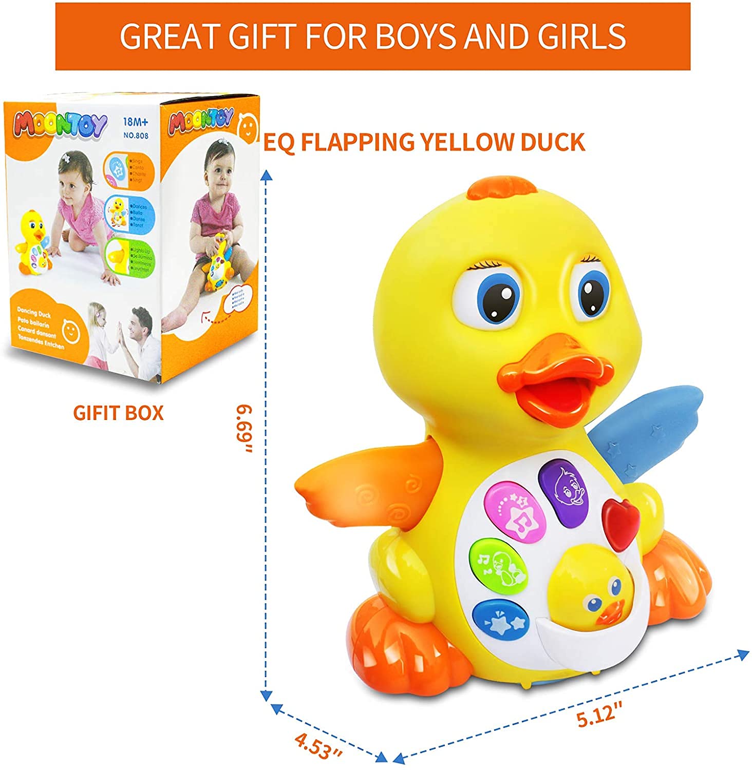 MOONTOY Crawling Duck Baby Toys Infant Tummy Time Toy 3 4 5 6 7 8 9 10 11 12 Month with Lights & Music Toddler Light Up Walking Dancing Learning Developmental Gift 0-6 6-12 Month 1 2 Year Old Boy Girl