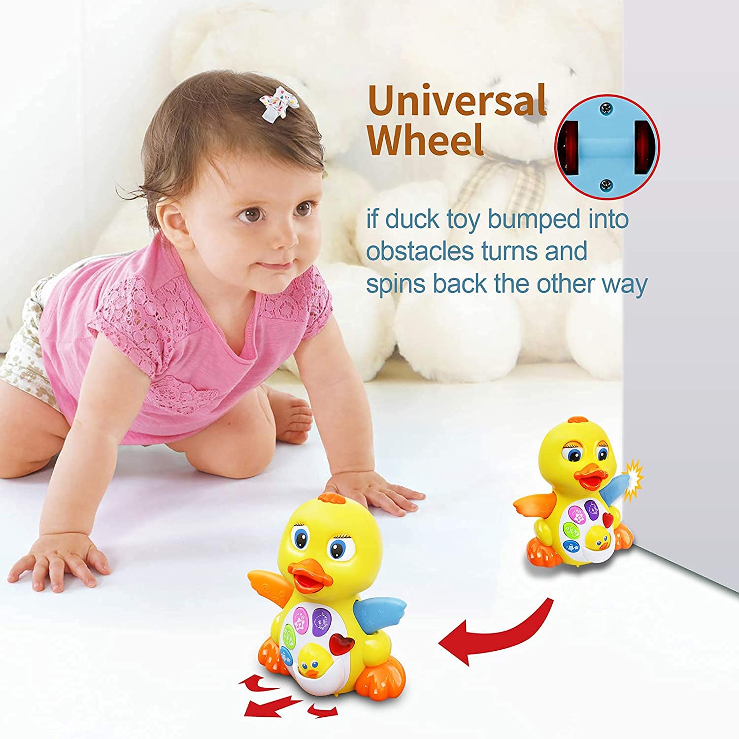 MOONTOY Crawling Duck Baby Toys Infant Tummy Time Toy 3 4 5 6 7 8 9 10 11 12 Month with Lights & Music Toddler Light Up Walking Dancing Learning Developmental Gift 0-6 6-12 Month 1 2 Year Old Boy Girl