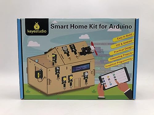 KEYESTUDIO Smart Home Starter Kit for Arduino for Uno R3, Electronics Home Automation Coding Kit, Wooden House DIY Sensor Kit STEM Set for Adults Teens 15+