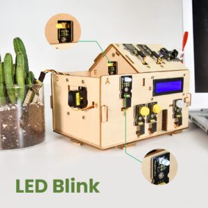 KEYESTUDIO Smart Home Starter Kit for Arduino for Uno R3, Electronics Home Automation Coding Kit, Wooden House DIY Sensor Kit STEM Set for Adults Teens 15+