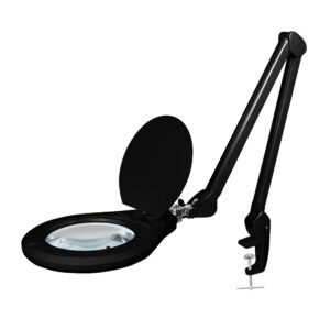 neatfi elite xl hd bifocals super led magnifying lamp with clamp, glass lens, 6500k, glare-free, nonpolar dimming (6 inch lens, black)