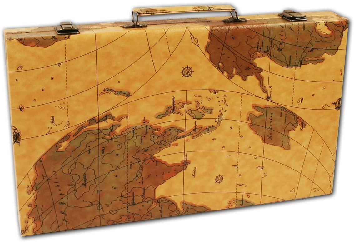 DA VINCI 16 Inch Leatherette Backgammon Set with Beautiful Old World Map Design