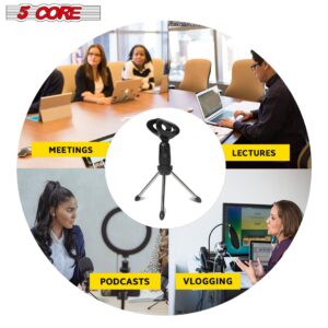 5 Core Desk Mic Stand • Angle Adjustable Table Tripod • Portable Desktop Microphone Stand • Includes Universal Mic Holder • Compatible w Dynamic Handheld Microphones MINI TRIPOD MIC STAND