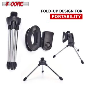 5 Core Desk Mic Stand • Angle Adjustable Table Tripod • Portable Desktop Microphone Stand • Includes Universal Mic Holder • Compatible w Dynamic Handheld Microphones MINI TRIPOD MIC STAND