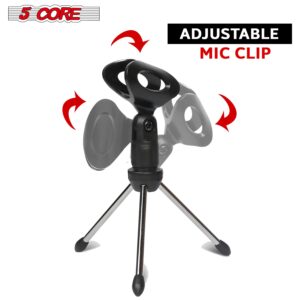 5 Core Desk Mic Stand • Angle Adjustable Table Tripod • Portable Desktop Microphone Stand • Includes Universal Mic Holder • Compatible w Dynamic Handheld Microphones MINI TRIPOD MIC STAND