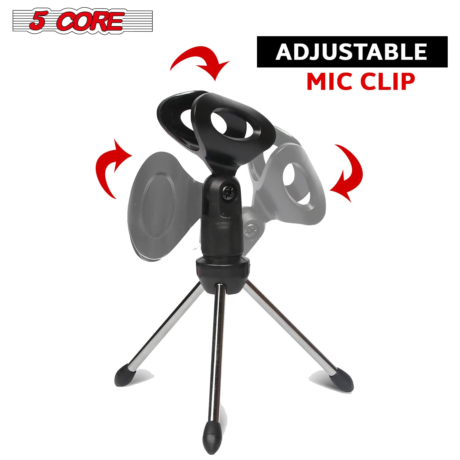 5 Core Desk Mic Stand • Angle Adjustable Table Tripod • Portable Desktop Microphone Stand • Includes Universal Mic Holder • Compatible w Dynamic Handheld Microphones MINI TRIPOD MIC STAND