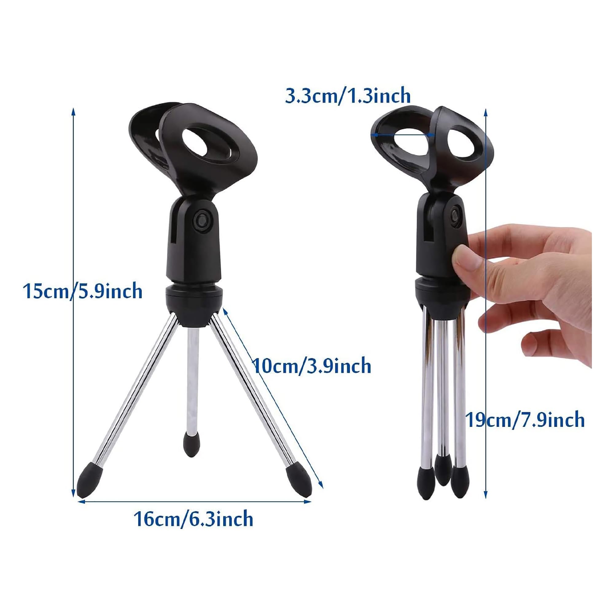 5 Core Desk Mic Stand • Angle Adjustable Table Tripod • Portable Desktop Microphone Stand • Includes Universal Mic Holder • Compatible w Dynamic Handheld Microphones MINI TRIPOD MIC STAND