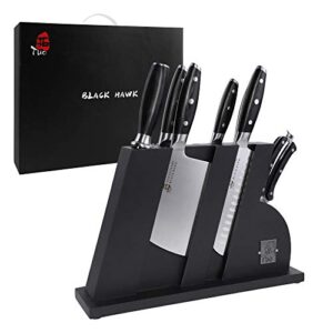 tuo knife set - 8 pcs kitchen knife set with wooden block - german hc stainless steel chef knife set - ergonomic pakkawood handle - black hawk series with gift box