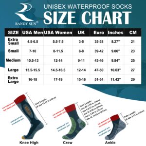 Waterproof Skiing Socks, [SGS Certified] RANDY SUN Men's Women's not Ultra Thin Lightweight Warm Breathable Hiking/Camping/Outdoor Crew Socks XS